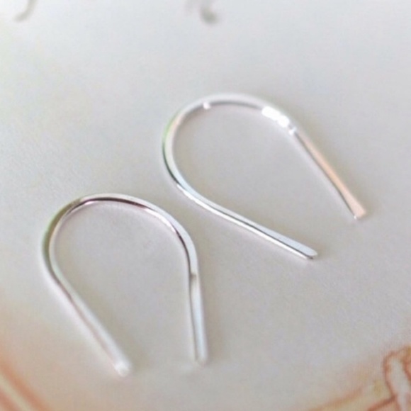 Rose Gold Open Hoop Threader Horseshoe Earrings - Picture 2 of 6